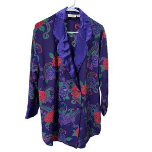 Vintage Victoria’s Secret Gold Label Purple Floral Robe Satin sz M‎
